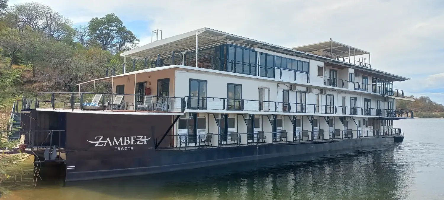 The Zambezi Trader houseboat moored on Lake Kariba